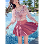 Ruffled Long Sleeve High Waist Swim Skirt Set - Bottoms - Swimsuits - 3