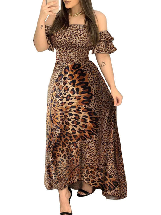 Leopard Print Off-Shoulder Maxi Dress – Ruffled Trendy Evening Wear - All Dresses - One-Pieces - 2024 - 2 - Worldwide