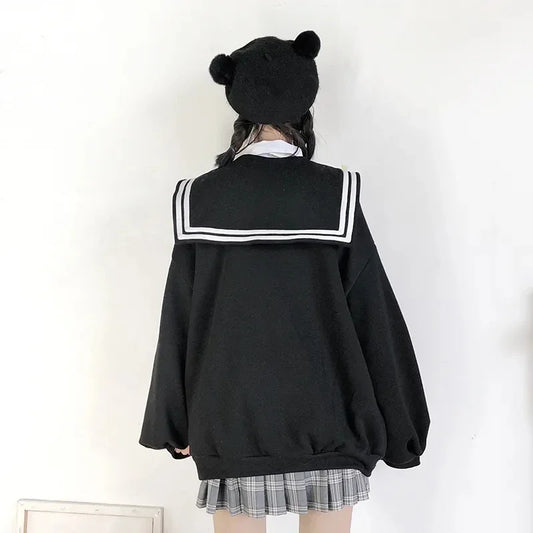 Black Sailor Collar Hoodie – Kawaii Preppy Lolita Sweatshirt - T-Shirts - Hoodies - 2025 - 2 - Worldwide Shipping