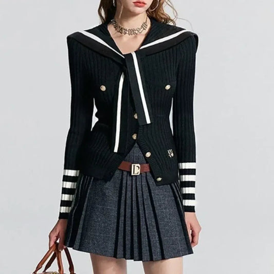 Preppy Sailor Collar Cardigan - Women’s Clothing & Accessories - Cardigans - 1