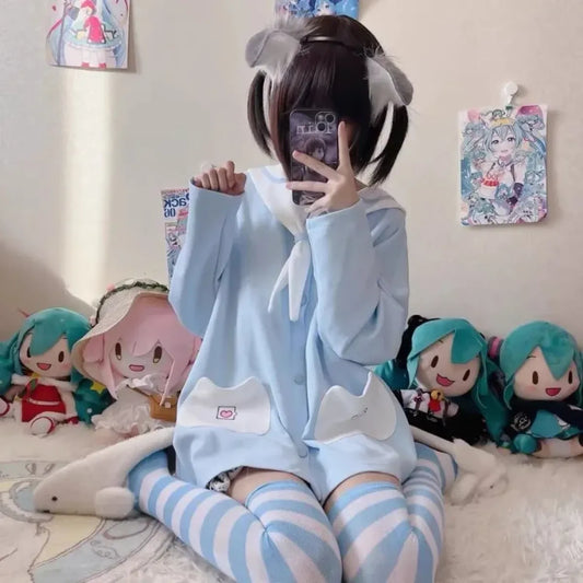 Y2K Bear Ear Sailor Collar Cardigan - Women’s Clothing & Accessories - Cardigan - 1