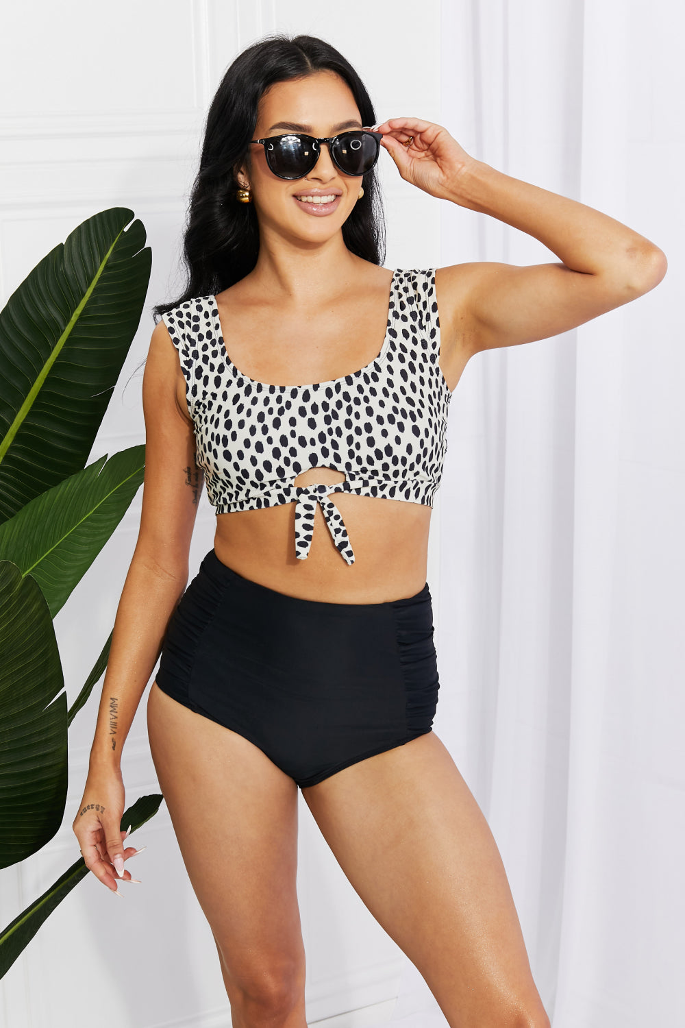 Sanibel Crop Swim Top and Ruched Bottoms Set in Black - Bottoms - Swimwear - 6 - 2024