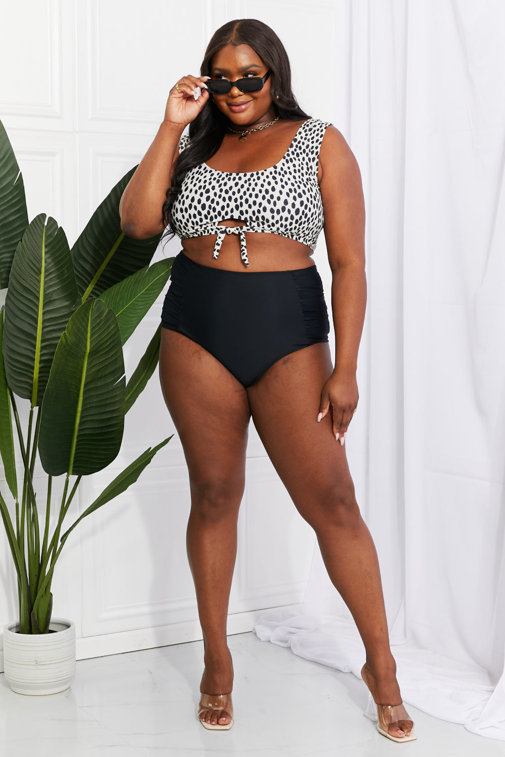 Sanibel Crop Swim Top and Ruched Bottoms Set in Black - Bottoms - Swimwear - 4 - 2024