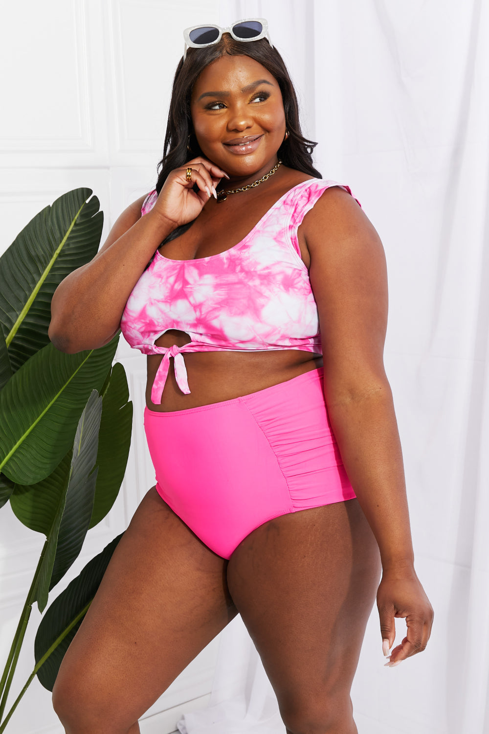 Sanibel Crop Swim Top and Ruched Bottoms Set in Pink - Bottoms - Swimwear - 8 - 2024