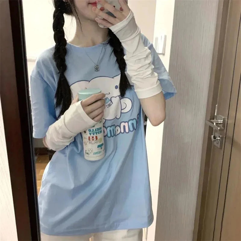 Sanrio Cinnamoroll Short Sleeve T-shirt - Oversized Cartoon Anime Streetwear - T-Shirts - Shirts & Tops - 3 - 2024