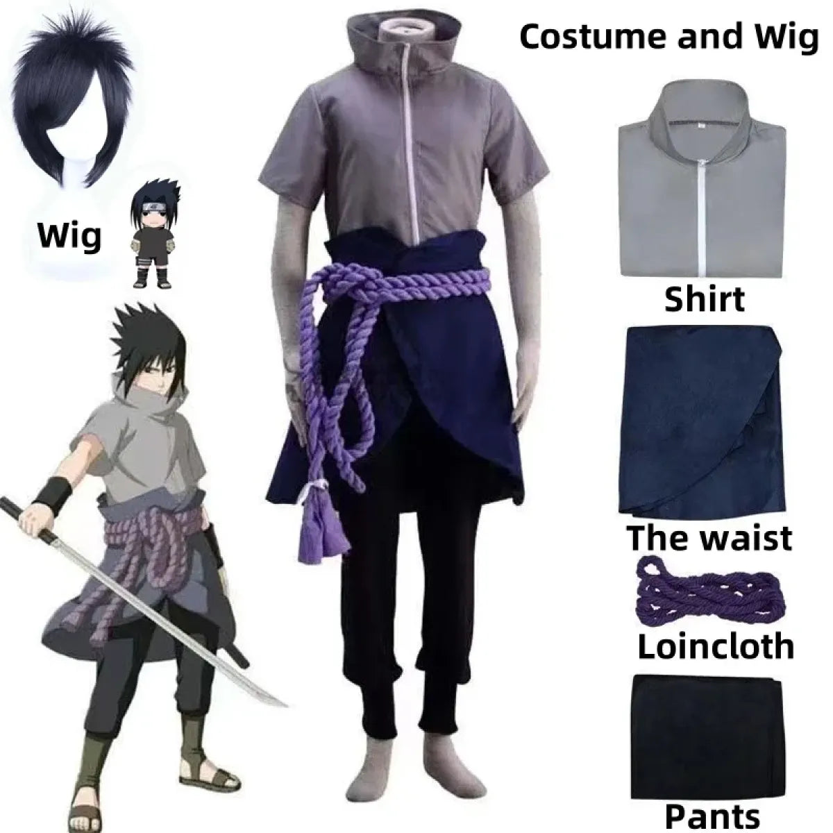 Sasuke Uchiha Cosplay Costume – Naruto Shippuden Outfit with Rope - Anime - Cosplay - 9