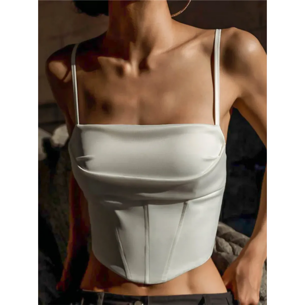 Satin Corset Crop Top with Spaghetti Straps - Women’s Clothing & Accessories - Tops - 1