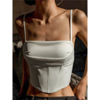 Satin Corset Crop Top with Spaghetti Straps - Women’s Clothing & Accessories - Tops - 1