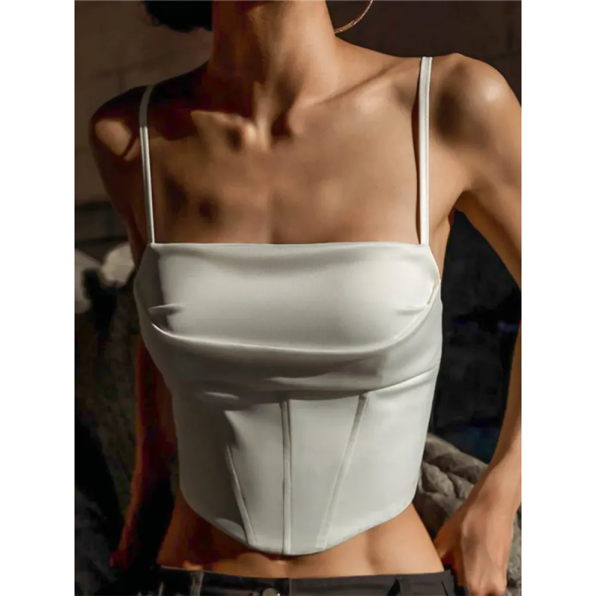 Satin Corset Crop Top with Spaghetti Straps - Women’s Clothing & Accessories - Tops - 1