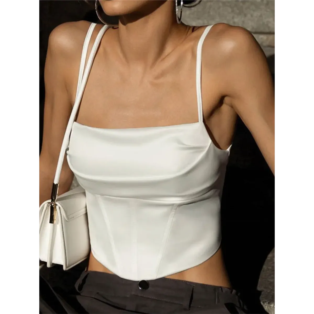 Satin Corset Crop Top with Spaghetti Straps - Women’s Clothing & Accessories - Tops - 4