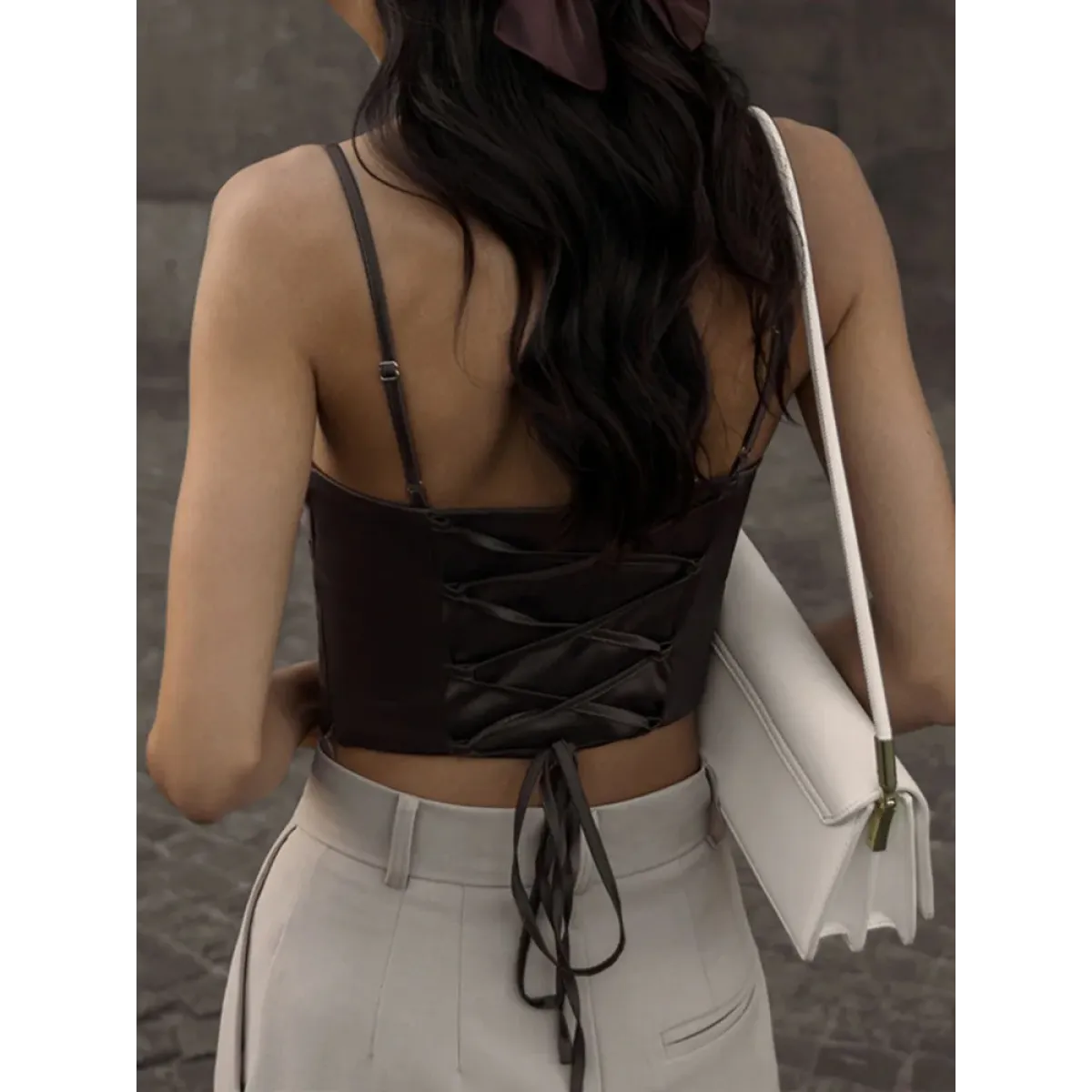 Satin Corset Crop Top with Spaghetti Straps - Women’s Clothing & Accessories - Tops - 6