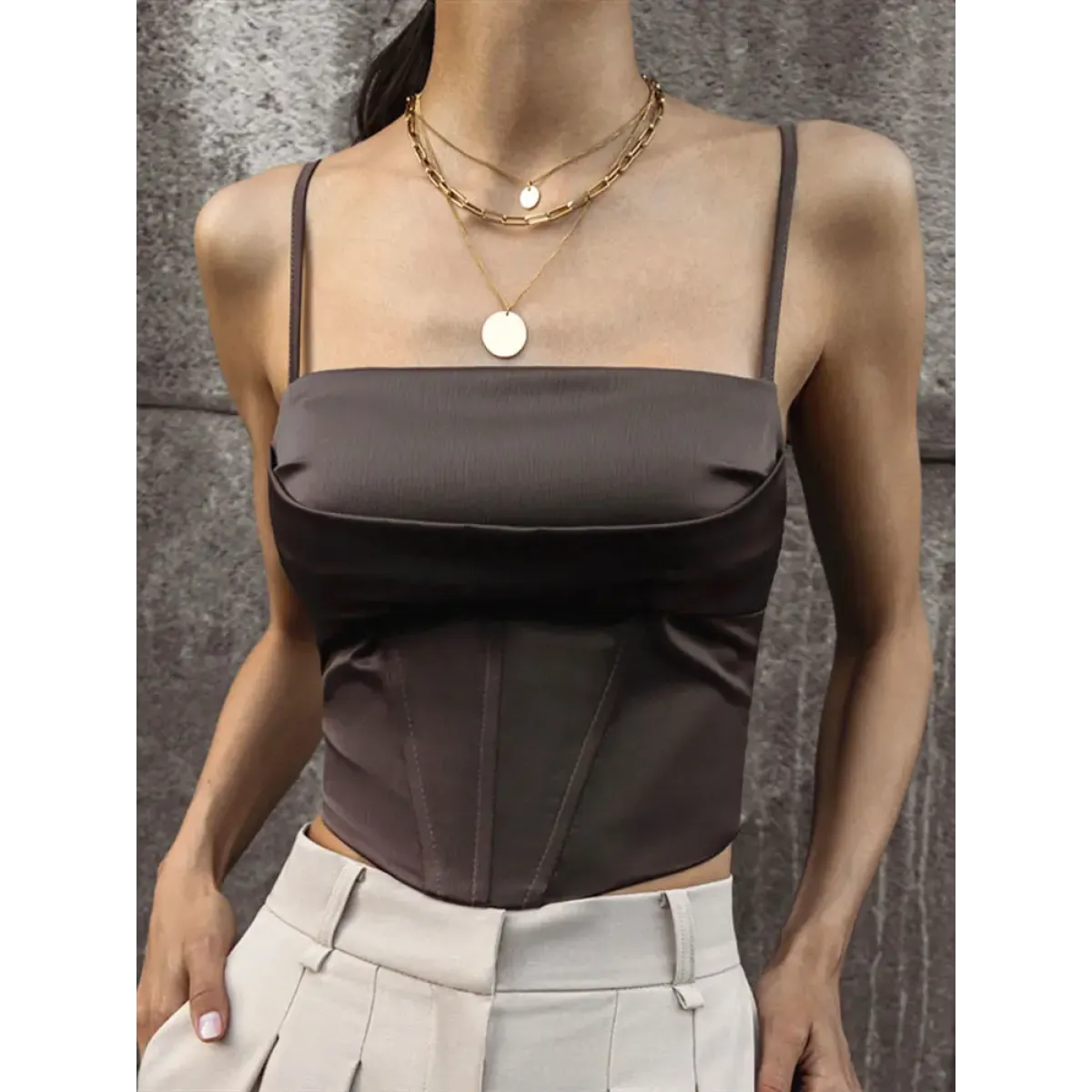 Satin Corset Crop Top with Spaghetti Straps - Best Sellers - Tops - 7