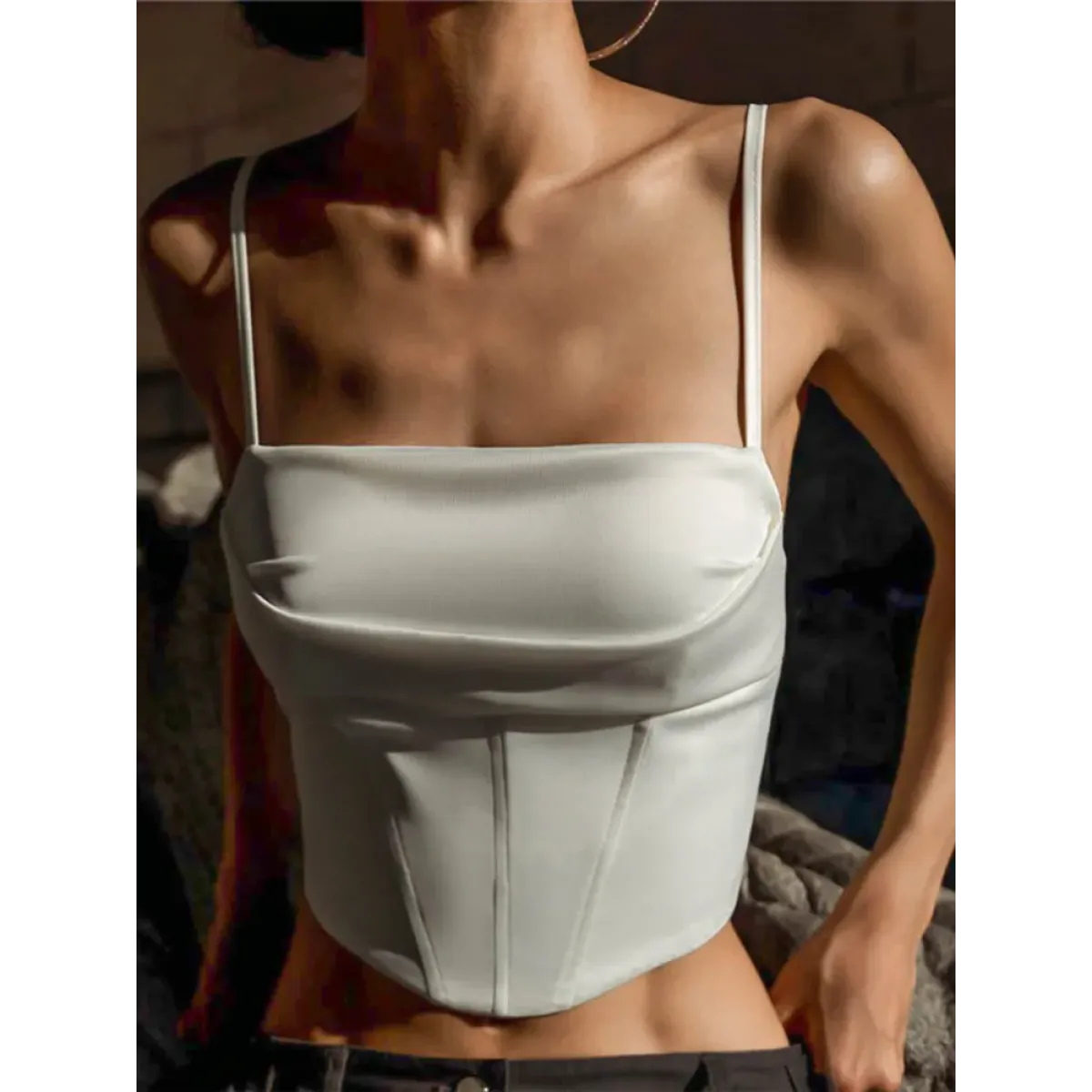 Satin Corset Crop Top with Spaghetti Straps - Women’s Clothing & Accessories - Tops - 8
