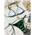 Satin Rhinestone Bikini Set – Sexy Halter Tie Beach Swimwear - Harajuku Style - Sleeveless - Swimwear - 2