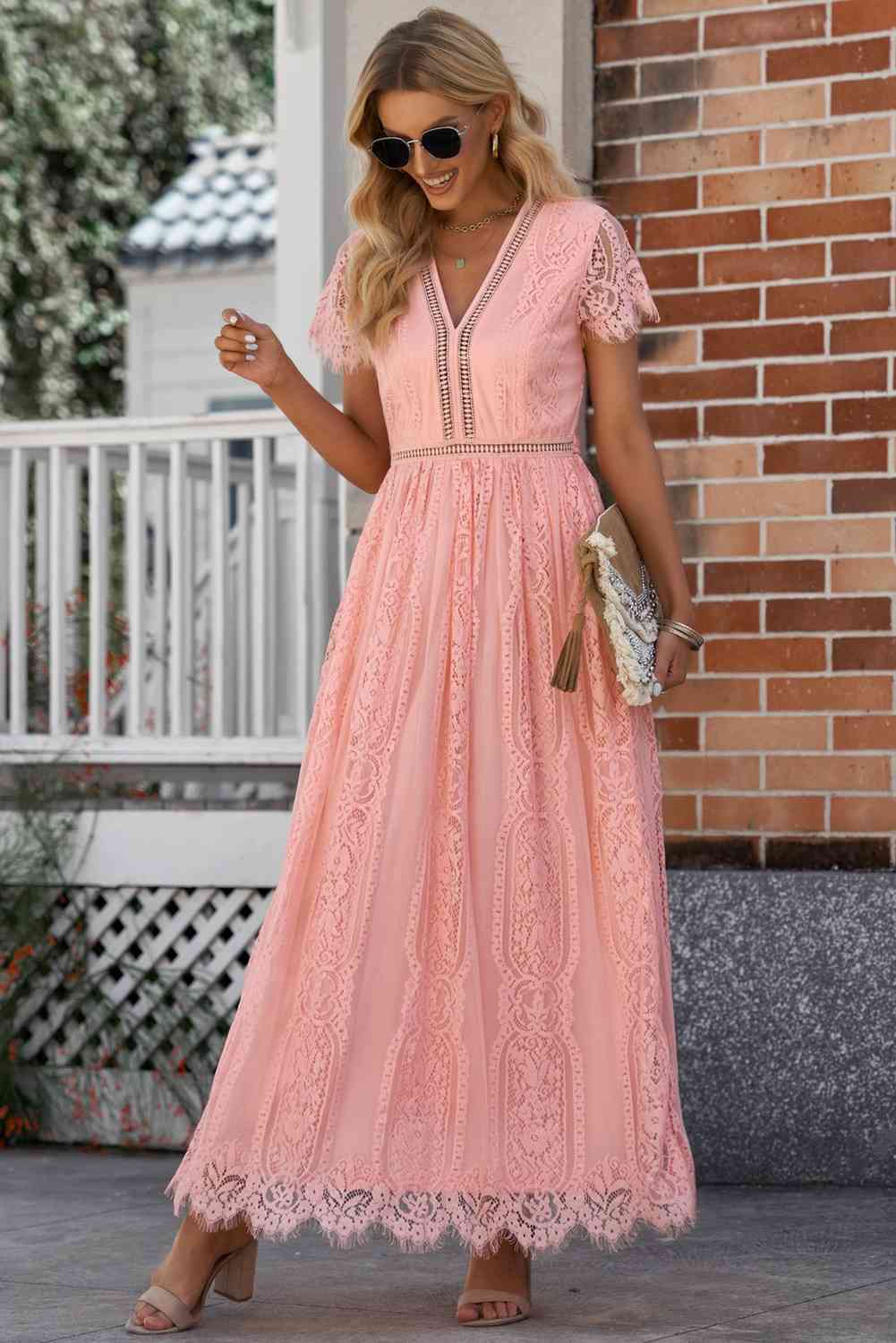 Scalloped Trim Lace Plunge Dress - All Dresses - Dresses - 10 - 2024