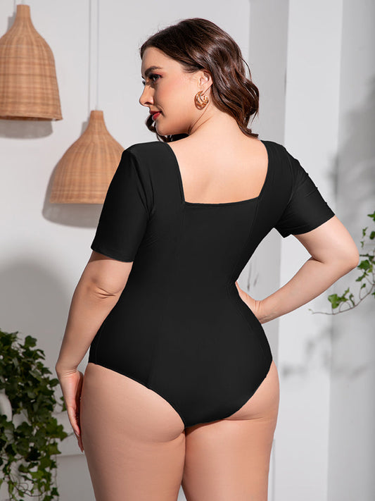 Plus Size Scoop Neck Short Sleeve One-Piece Swimsuit - Women’s Clothing & Accessories - Swimwear - 2 - 2024