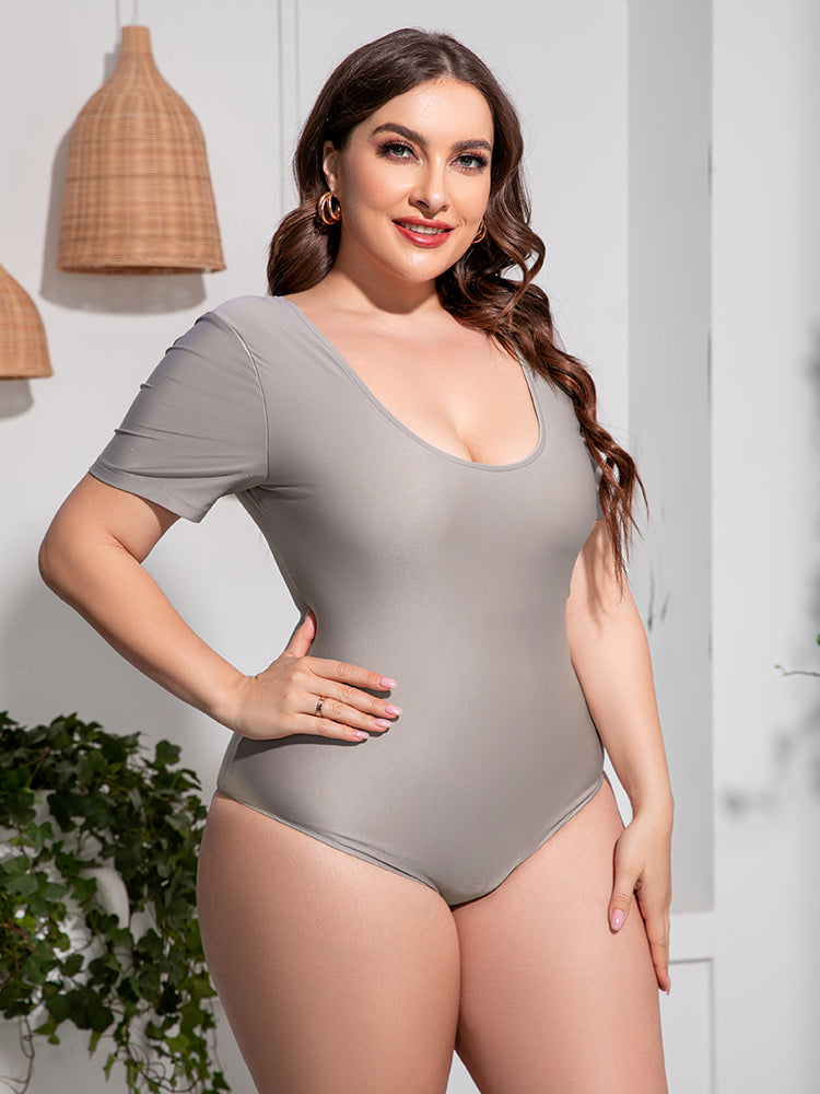 Plus Size Scoop Neck Short Sleeve One-Piece Swimsuit - Women’s Clothing & Accessories - Swimwear - 7 - 2024