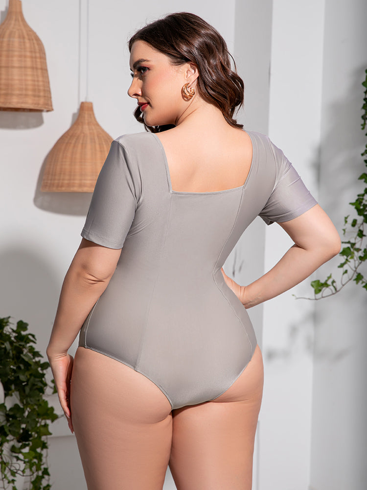 Plus Size Scoop Neck Short Sleeve One-Piece Swimsuit - Women’s Clothing & Accessories - Swimwear - 8 - 2024