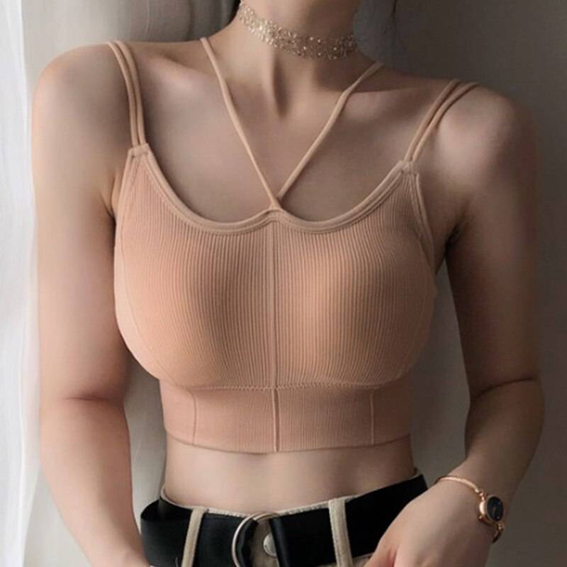 Seamless Bralette With Removable Pads - Apricot / for 40 -70 kg / 88.18-154.32 lbs - Women’s Clothing & Accessories