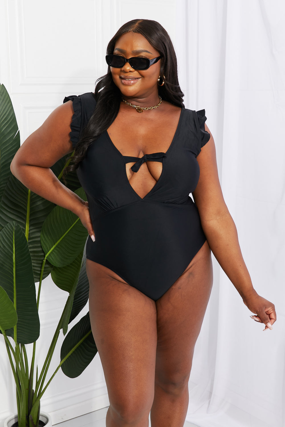 Seashell Ruffle Sleeve One-Piece in Black - Women’s Clothing & Accessories - Swimwear - 8 - 2024