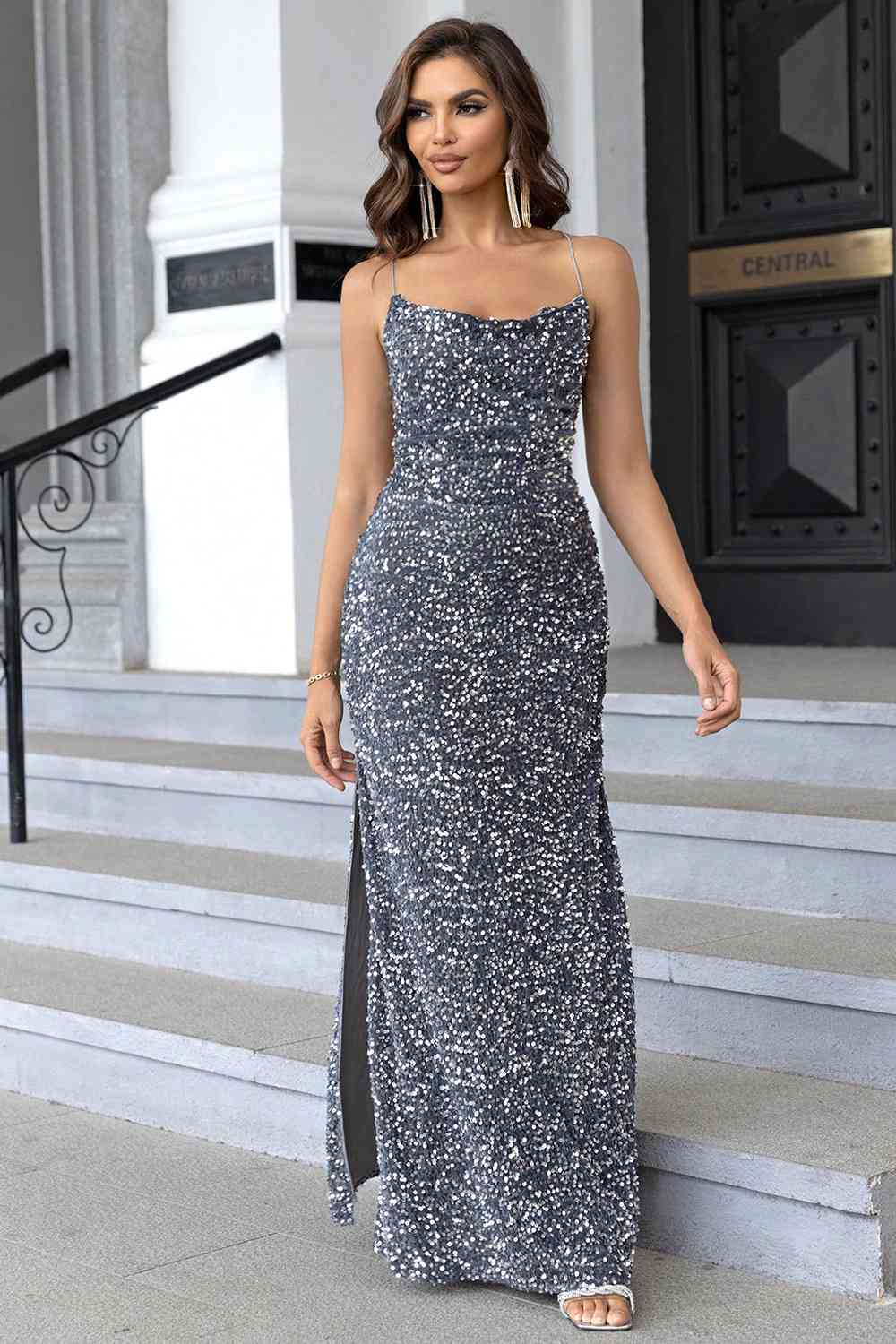 Sequin Backless Split Maxi Dress - Cloudy Blue / XS - All Dresses - Dresses - 9 - 2024