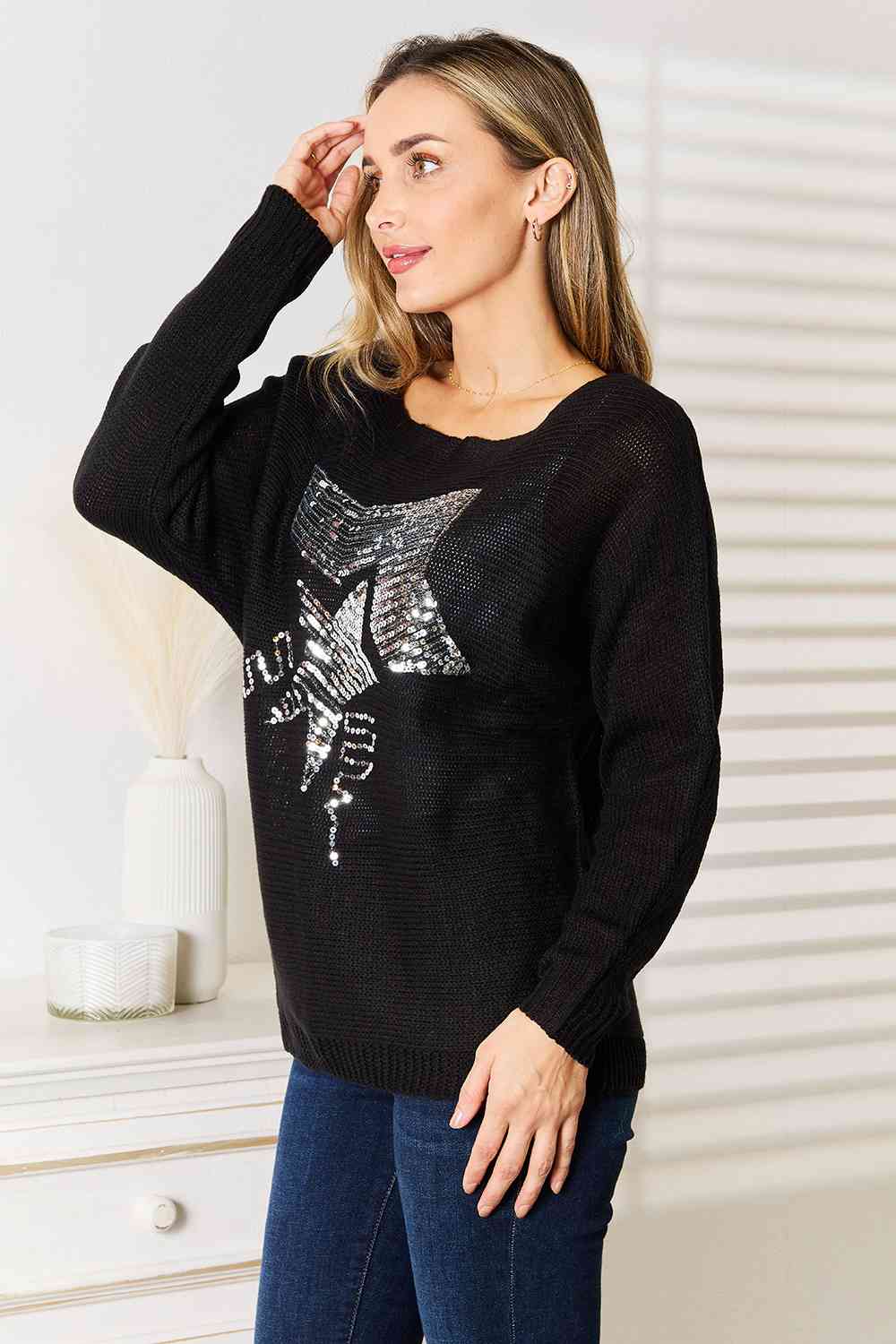 Sequin Graphic Dolman Sleeve Knit Top - Tops - Shirts & Tops - 7 - 2024