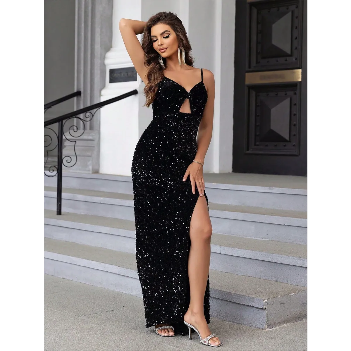 Sequin Split Thigh Party Maxi Dress - All Dresses - 3