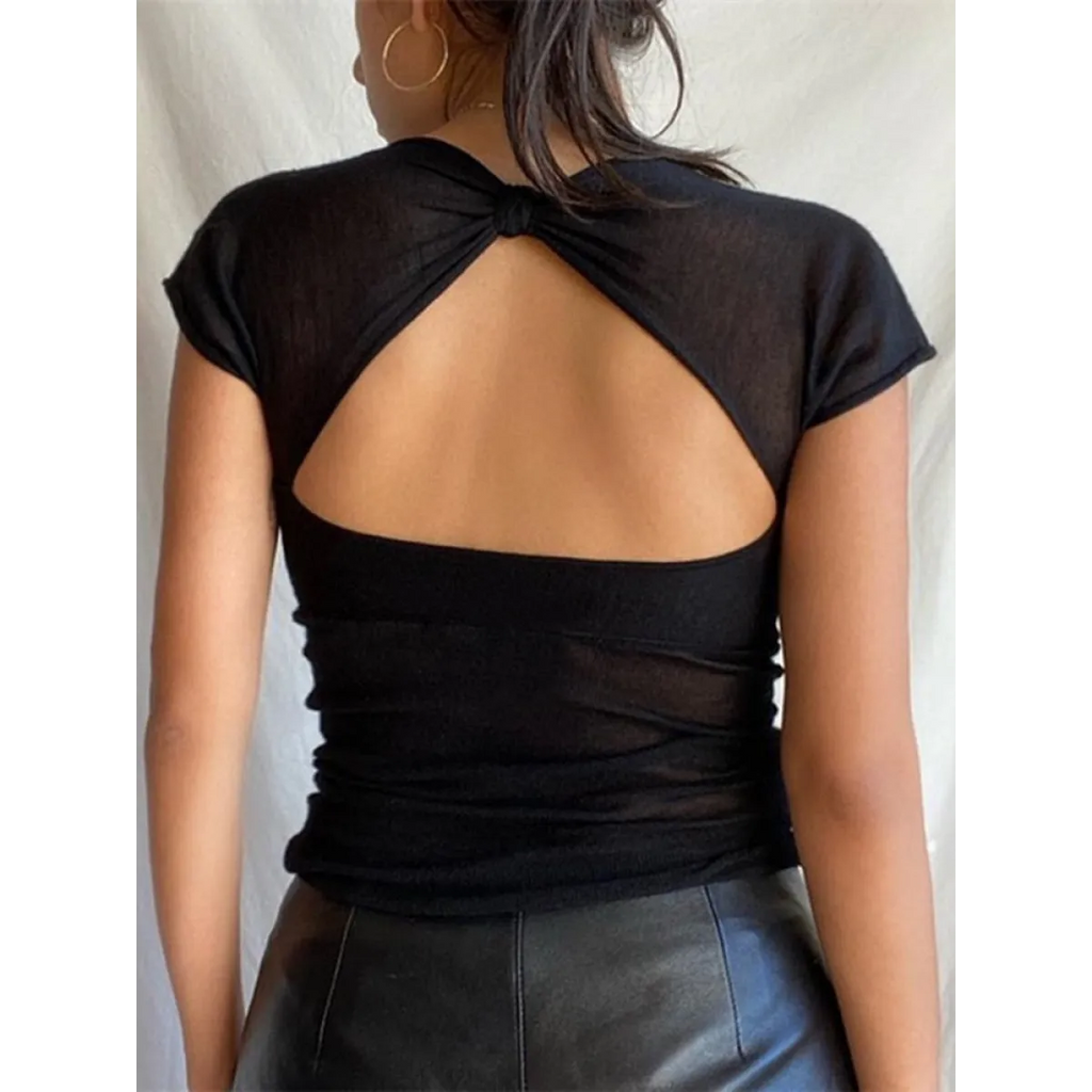 Sexy Backless Cropped Top - T-Shirts - 4