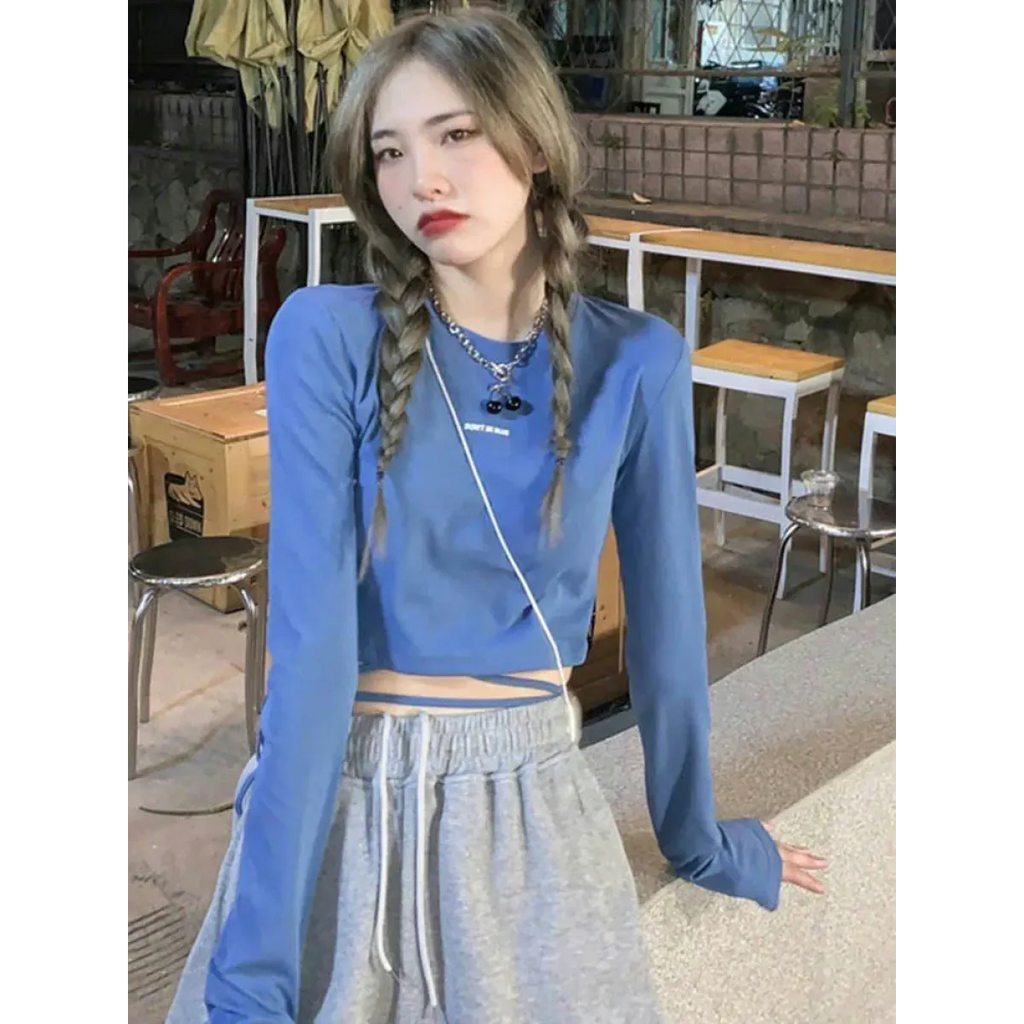 Sexy Crop Long Sleeve T-Shirt: Harajuku Spring Streetwear - T-Shirts - 2