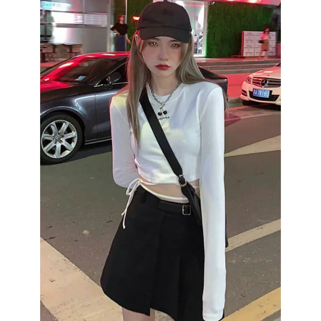 Sexy Crop Long Sleeve T-Shirt: Harajuku Spring Streetwear - T-Shirts - 6