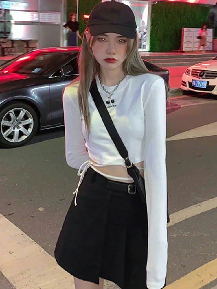 Sexy Crop Long Sleeve T-Shirt: Harajuku Spring Streetwear - T-Shirts - Shirts & Tops - 6 - 2024