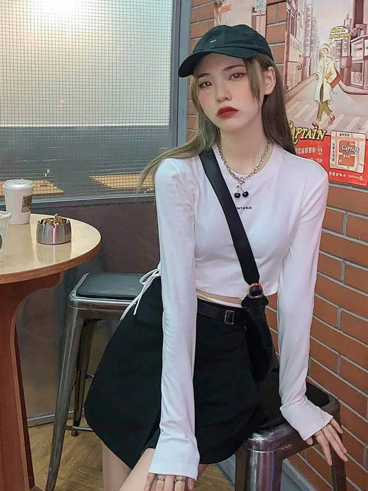 Sexy Crop Long Sleeve T-Shirt: Harajuku Spring Streetwear - White / L - T-Shirts - Shirts & Tops - 7 - 2024