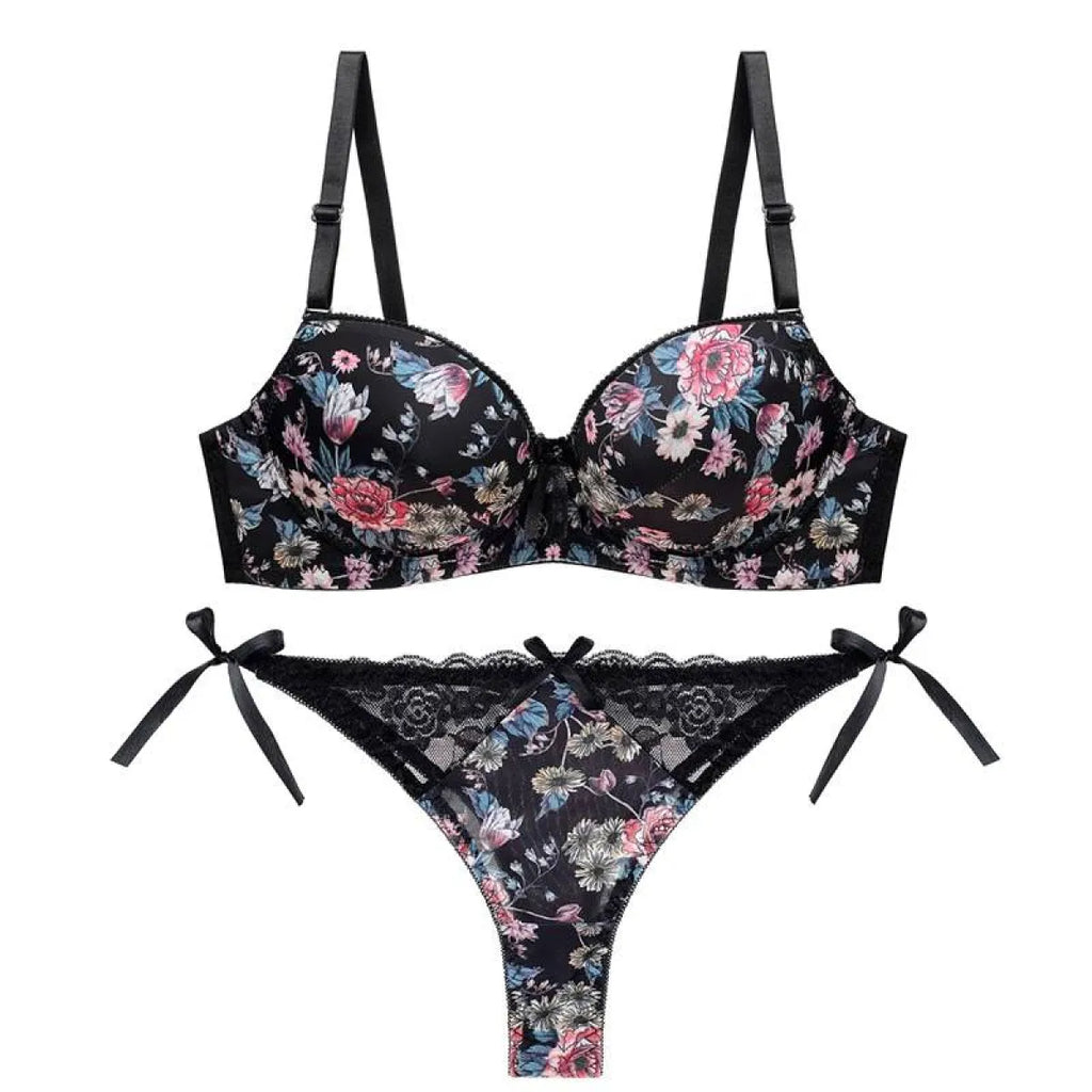 Sexy Floral Bra - Thong Set - Women’s Clothing & Accessories - 2