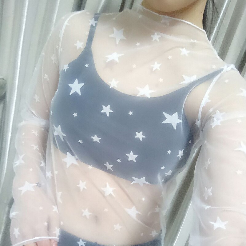 Sexy Harajuku Mesh Tops - white star / One Size - T-Shirts - Shirts & Tops - 28 - 2024