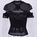 Sexy Hollow Open Chest Rivet T - T-Shirts - 13