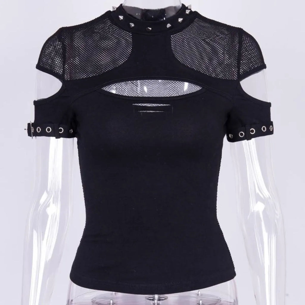 Sexy Hollow Open Chest Rivet T - T-Shirts - 11