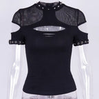 Sexy Hollow Open Chest Rivet T - T-Shirts - 11