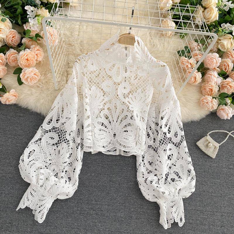 Lace Hollowed Out Blouses - Women’s Clothing & Accessories - Shirts & Tops - 15 - 2024