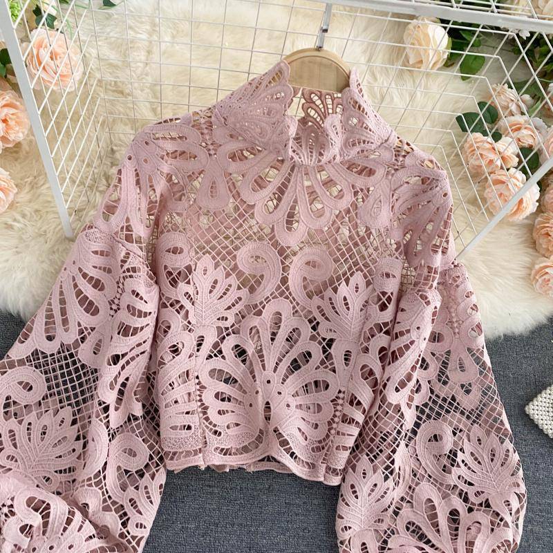 Lace Hollowed Out Blouses - Women’s Clothing & Accessories - Shirts & Tops - 21 - 2024