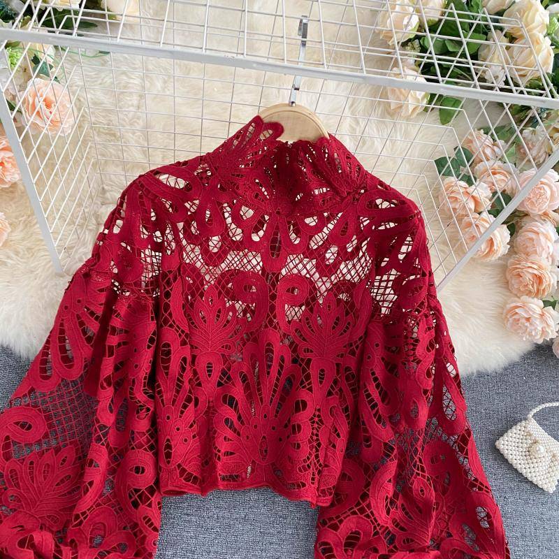 Lace Hollowed Out Blouses - Women’s Clothing & Accessories - Shirts & Tops - 25 - 2024