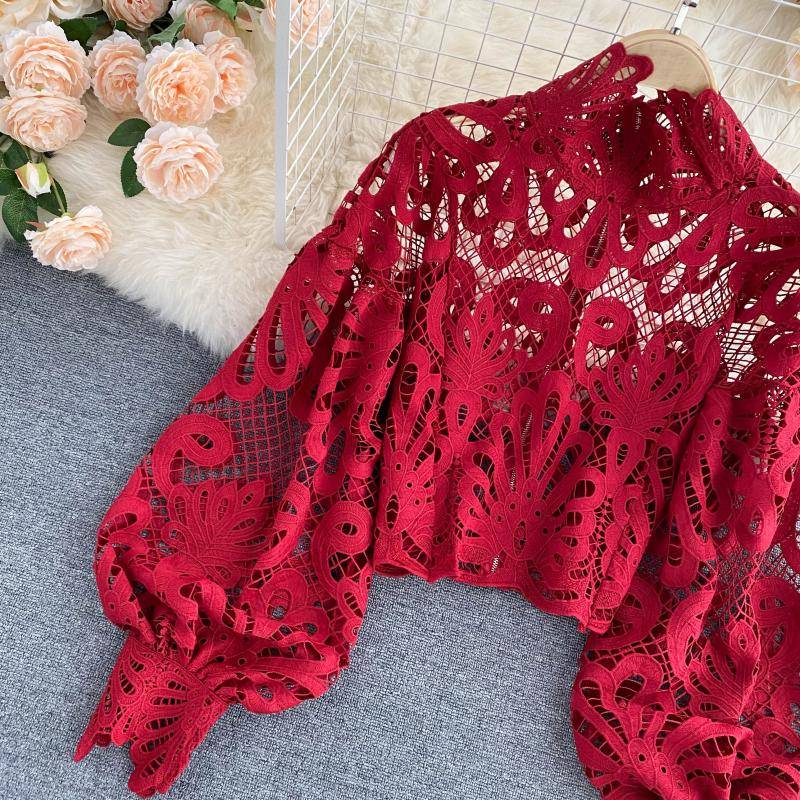 Lace Hollowed Out Blouses - Women’s Clothing & Accessories - Shirts & Tops - 26 - 2024