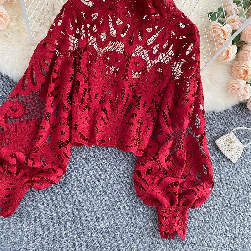 Lace Hollowed Out Blouses - Women’s Clothing & Accessories - Shirts & Tops - 27 - 2024