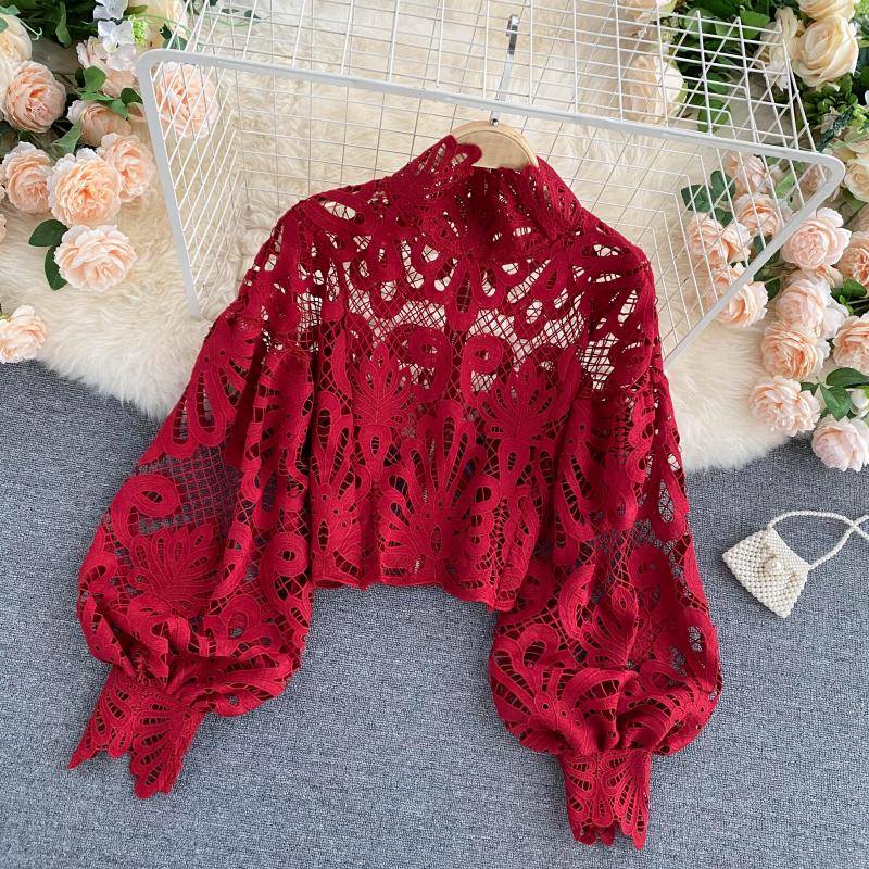 Lace Hollowed Out Blouses - Women’s Clothing & Accessories - Shirts & Tops - 28 - 2024