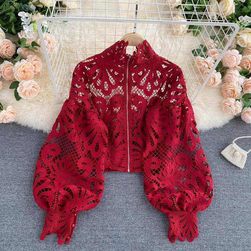 Lace Hollowed Out Blouses - Women’s Clothing & Accessories - Shirts & Tops - 3 - 2024