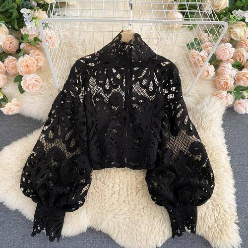 Lace Hollowed Out Blouses - Black / One Size - Women’s Clothing & Accessories - Shirts & Tops - 34 - 2024