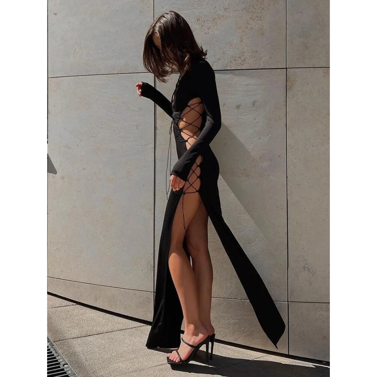 Sexy Lace Up Long Sleeve Dress - All Dresses - Shirts & Tops - 3 - 2024