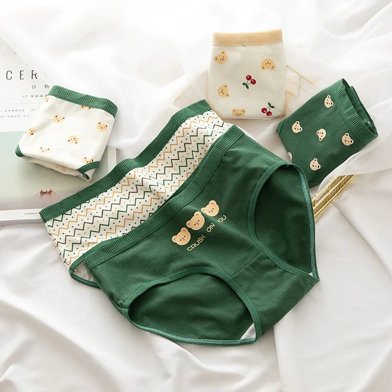 Cute Cartoon Bear Cotton Panties - Mid Waist Sexy Lingerie Set - 122427 / M / CHINA | 5pcs - Sexy Lingerie - Underwear