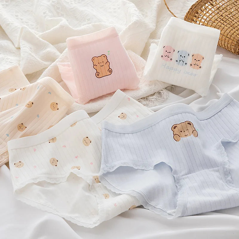 Cute Cartoon Bear Cotton Panties - Mid Waist Sexy Lingerie Set - 122410 / M / CHINA | 5pcs - Sexy Lingerie - Underwear