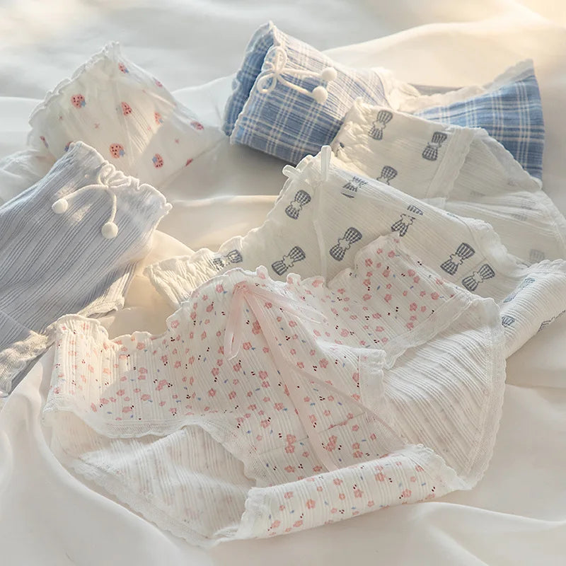 Cute Cartoon Bear Cotton Panties - Mid Waist Sexy Lingerie Set - 122417 / M / CHINA | 5pcs - Sexy Lingerie - Underwear