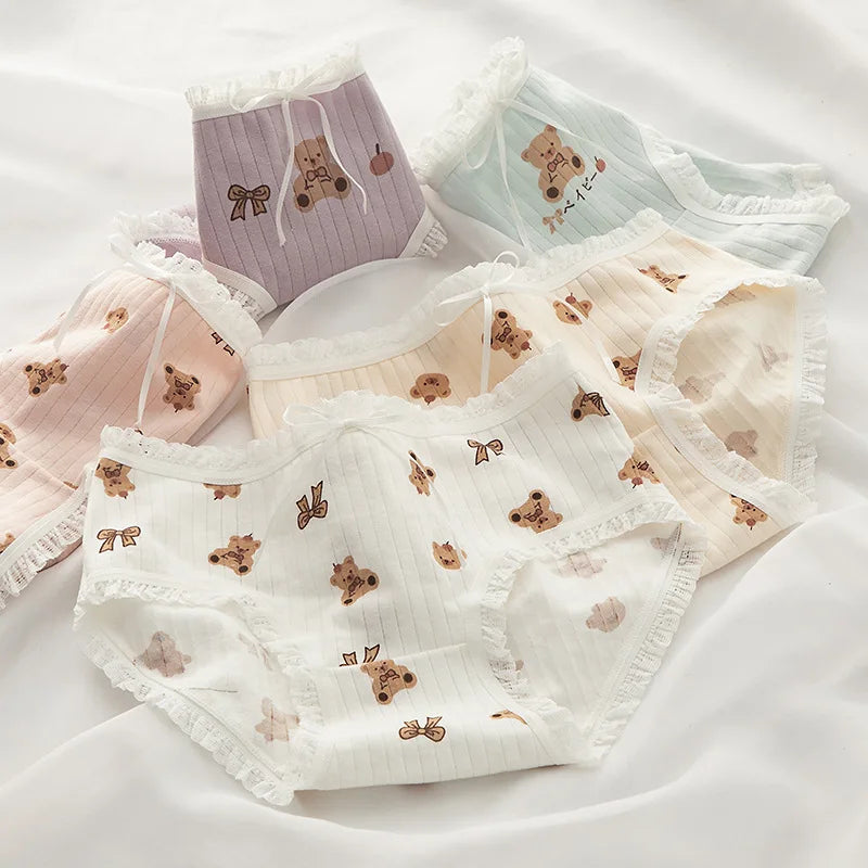 Cute Cartoon Bear Cotton Panties - Mid Waist Sexy Lingerie Set - 122421 / M / CHINA | 5pcs - Sexy Lingerie - Underwear